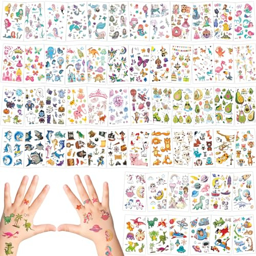 Selutiya Wasserdichte Kinder Tattoo Aufkleber - 600+ Hautfreundliche Kindertattoos für Belohnungen und Geschenke