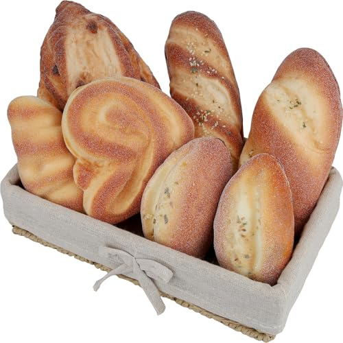 Funzhan Lot de 7 décorations de pain artificiel - Faux pain français - Croissant réaliste - Simulation de pain de sésame - Modèle Rhombus Twist - Pâtisserie - Cuisine - Fête - Café - Boulangerie