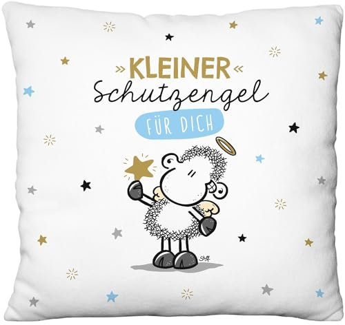 Sheepworld Plüschkissen mit Motiv Kleiner Schutzengel | Zierkissen, 25 cm x 25 cm, Wendemotiv, 100% Polyester | Geschenk Weihnachten, Silvster, Kommunion, Taufe | 48976