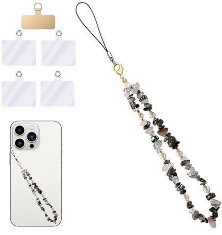ZHANChen Handykette Handy Anhänger Phone Charm Natürlicher Kristallstein Kies Universal Handyanhänger (dunkle Farbe)