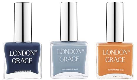 London Grace Nail Polish Set | Iris, River & Amber 12ml | Indigo, Blue & Orange Long Lasting Vegan Eco-conscious Varnish | Quick Dry, Chip-Resistant, & No Nasties Formula
