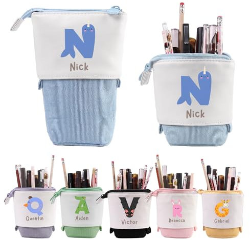 Wamantic Personalisierte Federmäppchen Teleskopisch Mäppchen für Mädchen Federmäppchen Reißverschluss Jungen Ständer Bleistifthalter mit Namen Stifteköcher Schulbedarf(Stil-2)