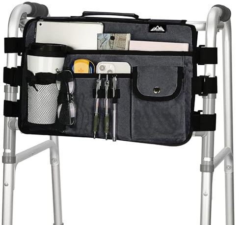 supregear Double Side Walking Frame Bag, Walker Basket with 9 Pockets and Large Compartment for Walker Rollator Wheelchair, Water Resistant Walker Organizer Pouch with Handle and Cup Holder