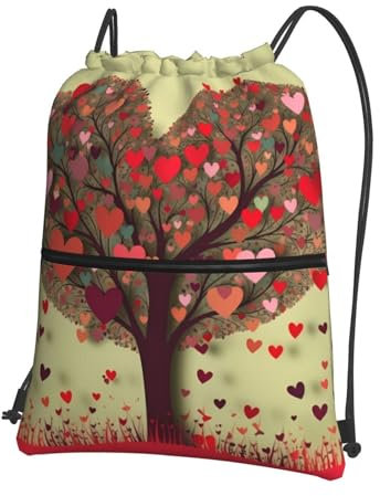 yomeeaaaa Rucksack mit Kordelzug, Turnbeutel, Kordelzugbeutel, Herz-Baum, Kordelzugbeutel für Reisen, Schwarz , One size