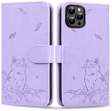 Unichthy Cat Lover Case for IPhone 16 Pro Max Cover Cute Cats Kitty Magnetic Closure Shockproof PU Leather Wallet Phone Case for Girls Card Holders Stand Flip Cover for IPhone 16 Pro Max Purple