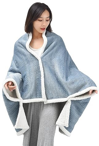 SJTJSPX Coperta a scialle, coperta indossabile a spalla, poncho da donna, caldo mantello in pile invernale, scialli con bottoni, poncho oversize per anziani, donne, bambini, per casa e viaggi