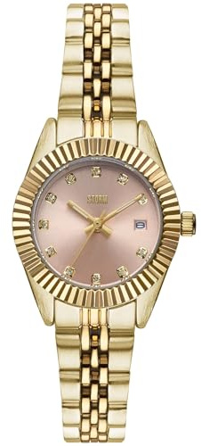 STORM ROXIN Crystal Gold Pink, Quartz Movement Petite Watch Crystals Splash Resistant Luminous Hands Stainless Steel Strap Cut Bezel Sustainable Materials Used