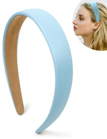 Klassischer Blaue StirnbäNder FüR Frauen, Hellblaues Haarband, Kunstleder-Stirnband FüR Frauen Und MäDchen, Hartes Kunststoff-Kopfband, Einfarbig, DüNne HaarbäNder