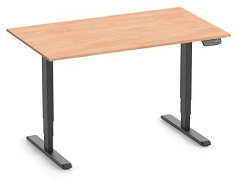 Ergolutions® Primus Speed Schreibtisch - Tischplatte Buche 1400 x 800 x 25 mm, Gestell Schwarz, höhenverstellbar, elektrisch, leise, Memory-Funktion, Kollisionsschutz, 80 kg Traglast