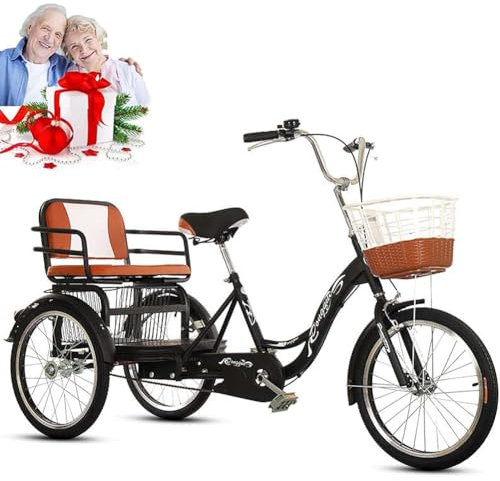 Dreiräder Für Erwachsene Für Senioren, 20-Zoll-Dreirad Für Erwachsene Mit Großem Korb Und Rücksitz, Tandem-Dreirad-Cruiser-Fahrrad, 1-Gang-Dreirad, Dreirad Zum Einkaufen/Picknick/Outdoor-Sport (Schwa