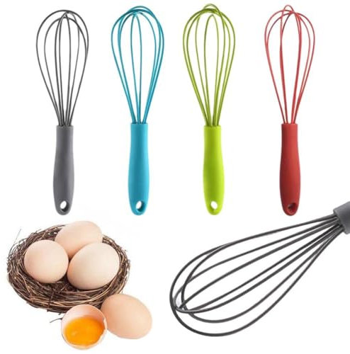 Frusta in silicone per cucinare, frusta manuale per farina, torta, uova, mini frusta in acciaio inox, frusta per impastare, cucinare e sbattere