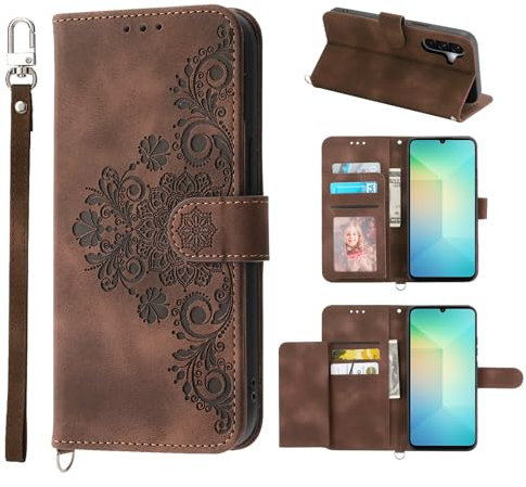 Auslbin Hülle für Samsung Galaxy A26 5G 6.7 5 Kartenschlitzen Handyhülle Vintage -Stil Blume PU Leder Flip Schutzhülle Mobile Brieftasche, Braun
