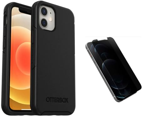 OtterBox Bundle for iPhone 12 Mini - Symmetry Series Case with MagSafe, Black + Amplify Glass Screen Protector with Reinforced Edges, Ultimate 2-in-1 Protection for Style and Durability