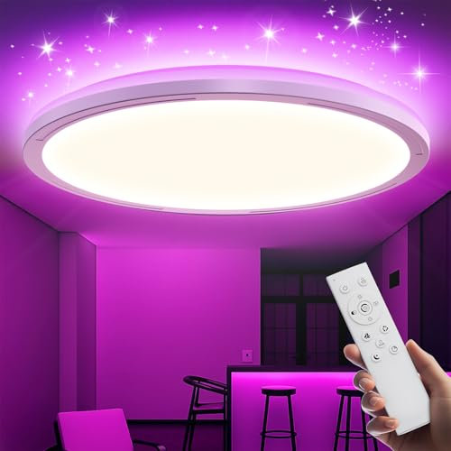 Taipow Led Deckenleuchte RGB Farbwechsel, Deckenlampe Dimmbar mit Fernbedienung 24W 2160LM Rund 3000K-6500K für Küche Jugendzimmer Schlafzimmer Badezimmer Wohnzimmer Kinderzimmer - Ø30cm