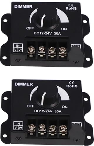 Clearhill 2 Stück LED-Licht-Dimm-Schalter, DC 12-24V stufenlos dimmbarer Knopfregler, Aluminiumlegierung Gehäuse, inklusive Abdeckung, PWM-Controller für einfarbige LED-Streifen, 50000H Lebensdauer