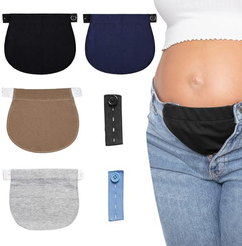 Thoquene 6 Stück Verstellbarem Hosenerweiterung Schwangerschaft Set, Elastisch Hosenbunderweiterung Schwangerschaft
