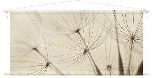 micasia Wandteppich Blumen Floral Stoffbild inkl. Holzstäbe & Seile Wanddeko - Made in Germany - Gräser Modern weiss Wohnzimmer Schlafzimmer Wandbehang 1999 (165x82cm)