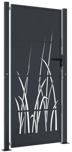 Utiny Gartentor Anthrazit 105x180 cm Stahl Gras-Design Garten Terrasse Tor Abschließbar Hoftor Eingangstor