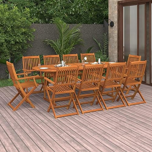 IKAYAA Holz Sitzgruppe Outdoor Essgruppe Garten für 10 Personen Gartenmöbel Set Tisch mit 10 Gartenstuhl Klappbar Gartengarnitur Holz Sitzgarnitur Gartenmöbel Set aus Massivholz Akazie