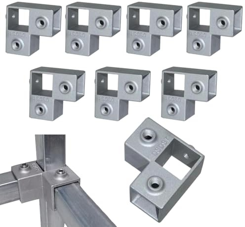 Connettore per tubi quadrati, connettore a morsetto quadrato a 3 vie a 90 gradi, 8 raccordi per tubi quadrati in lega di alluminio a forma di L, per binari di recinzione a catena