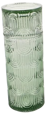 OKUMEYR Nightstand Water Tumbler Decor Over Bed Table Bedside Water Tumbler Glass Bottle Cold Bottle Glass Bedside Jug Embossed Jug Juice Carafe Transparent