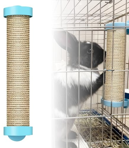 Juguete rascador de conejo: 31 × 7,3 cm, rascador interactivo de uñas de conejo con juguete de animales, cuerda de sisal de madera, juguete multifuncional para rascar conejos, barra de repuesto de
