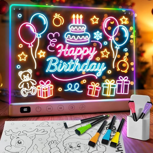 Tablette Lumineuse Dessin Rechargeable, Ardoise Magique Enfant avec 13 Effets Lumineux 2600mAh, Jouet pour Enfants de 3-12 Ans, Tableau Lumineux Effaçable, Cadeaux Créatifs pour Garçons et Filles