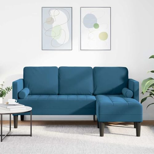 Mandloder L-förmiges Sofa Blau Samt 3-Sitzer, modernes Ecksofa 173x131x67cm, wasserdicht, bequem für Wohnzimmer, strapazierfähig, mit Kissen, gemütlich