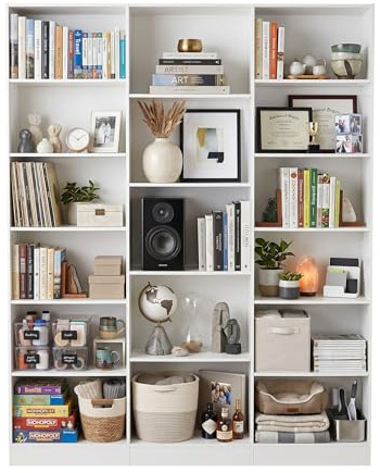 Xinyvee Bücherregal Wand, Bücherregal Weiß Schmal, Schmales Regal Wohnzimmer, Eckregal Stehend, Raumteiler Regal Weiß, Bookshelf groß, Platzsparende Bücherschrank, Würfelregal