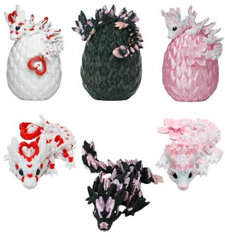3 Petits Dragons Cristaux Articulés Mignons avec Leur Oeuf Imprimés en 3D Pack Décoration Univers Fantastique Fidget Toy Jouet Idée Cadeau Unique Décoration d'Intérieur Chambre Salon Enfant Kawaii