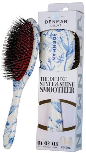 Denman Boar Bristle Hair Brush – Smoothing & Shine Enhancing for Slick Back Styles, Curl Defining & Detangling. Hairbrush with Natural Bristles for all Hair Types for Women & Men, D81M Blue Belle