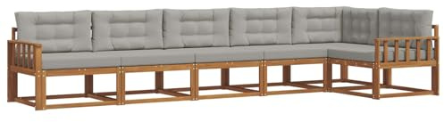vidaXL Outdoor-Sofagarnitur mit Kissen 6 pcs Natürlich und Hellgrau, Garten Lounge Möbel, modernes Outdoor Sofa, langlebiges Patio Sectional Sofa, Akazien entspannendes Set für Komfort im Hinterhof