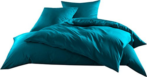 Mako-Satin Baumwollsatin Bettwäsche Uni einfarbig zum Kombinieren (Bettbezug 240 cm x 220 cm, Petrol Blau)