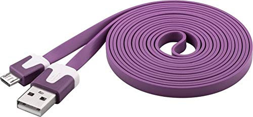PremiumCord USB - Micro USB PVC-Flaches Verbindungskabel 2m, USB A Stecker auf Micro B Stecker, USB 2.0 High Speed Datenkabel, 2x geschirmt, AWG28, Farbe lila, Länge 2m