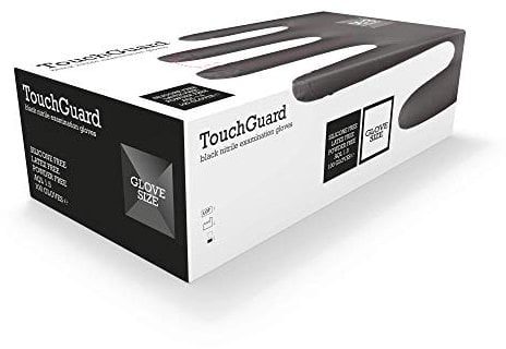 TouchGuard Gants à usage unique noirs en nitrile, non-poudré et sans latex, boîte de 100, taille S
