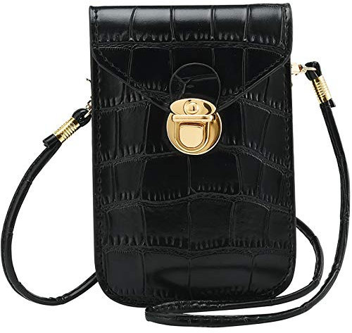 INSOUR Pochette Telephone, Sac de Telephone Bandouliere en PU Cuir Sac Portefeuille Petit Sac Epaule pour Téléphone Portable (Noir)