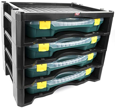 TAYG Multibox N° 3 (inkl. 4 Kleinteileboxen N° 24, Aufbewahrungssystem für Kleinteile, Box stapelbar, für Werkzeug, Maße 530x376x430 mm) 484962