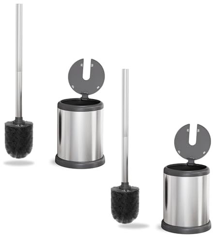 ToiletTree Products Toilet Brush with Lid - Sleek Toilet Bowl Brush and Holder - Toilet Scrubber Brush Set with Heavy-Weight Base - Lidded Toilet Bowl Cleaner Brush and Holder - Chrome (2 Pack)
