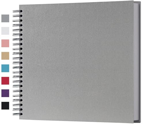 Potricher Fotoalbum zum Selbermachen, Sammelalbum, dickes, blanko rotes Kraftpapier, Erinnerungsbuch für Hochzeit und Jahrestag, Familie, 30,5 x 30,5 cm, 80 Seiten, Grau