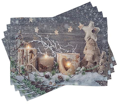 ABAKUHAUS Weihnachten Platzmatten, Candle Winterurlaub, Waschbare Stoff Esszimmer Küche Tischdekorations Digitaldruck, Khaki Grau