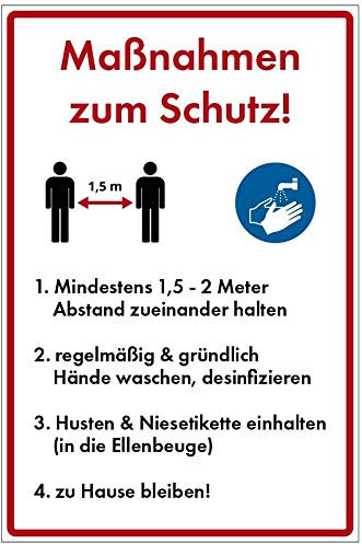 Hinweis-Schild 300x200 mm - Maßnahmen zum Schutz der Bevölkerung - Corona-Virus (COVID-19), aus PVC Hartschaum Platte 200x300 mm - 3 mm stark