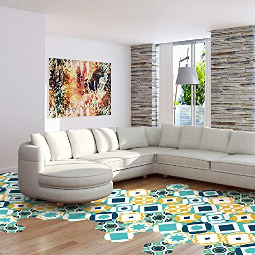 Piastrelle di cemento adesivi per pavimento - Azulejos con laminato Protezione plastica antiscivolo | Adesivi per piastrelle Hexagono Acqua resistenti all'acqua - 40x90cm - 10 esagoni 20x18cm