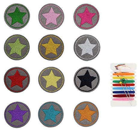 12 aufbügelflicken kinder,aufnäher Kinder Zum Aufbügeln für DIY Patches zum Aufbügeln Applikation Flicken Zum Aufbügeln Patch Sticker Jeans Kleidung Patches,Stern Aufbügler Bügelbild klein rund set