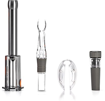 Cork Genius 4-Piece Wine Opener Set, Air Pump Wine Bottle Opener, Wine Aerator Pourer Spout, Wine Foil Cutter, and Leakproof Vacuum Wine Stopper, Wine Gift Set for Wine Lovers, Gray