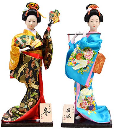 30cm alte japanische Ninja-Puppe Samurai mit japanischem Kimono Geisha Sammlerstücke, dekorative Tabelle Statuette,#24,2PCS
