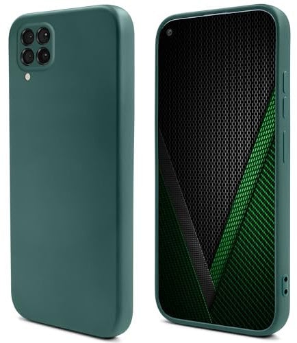Moozy Lifestyle. Cover per Huawei P40 Lite, Verde Scuro - Custodia in Silicone Liquido con Finitura Opaca e Fodera Morbida in Microfibra