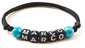 Bracelet MARCO à personnaliser: prénom, texte, message, logo, taille, couleur de perles et cordon aux choix; bracelet nominé adultes enfants; lettres d'alphabet A-Z bijoux sur mesure Handmade