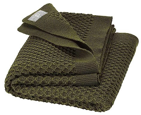 Disana WABEN-STRICKDECKE, 100% Bio-Merinowolle GOTS, IVN Best | kuschelweiche Decke mit Wabenmuster | Newborn Baby Kleinkind Kind Unisex | Made in Germany | Oliv