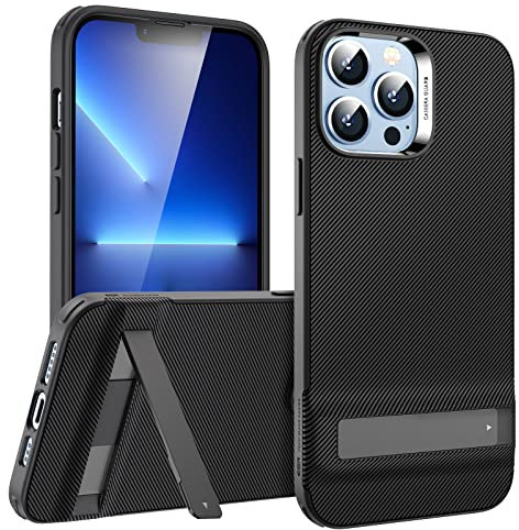 ESR Metall Ständer Hülle Kompatibel mit iPhone 13 Pro, Patentierter Two-Way Ständer, Verstärkter Sturzschutz, Dünne Flexible TPU Handyhülle, Schwarz