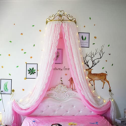 SXFYHXY Prinzessin Spitze Bett Krone Baldachin Krippe Baby Kinderzimmer Dekor Volant Vorhang, Prinzessin Bett Baldachin Für Mädchen Teens Oder Über Babybett Im Kindergarten